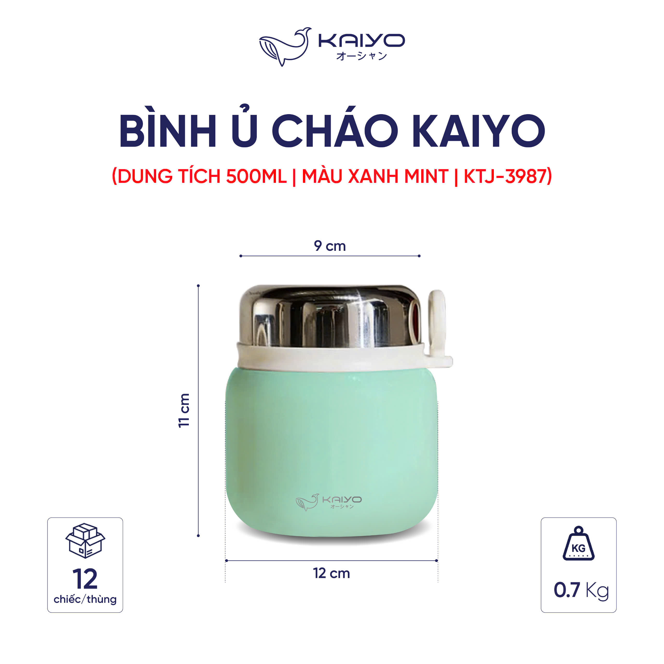 Bình ủ chá Kaiyo dung tích 500ml, màu xanh KTJ-3987