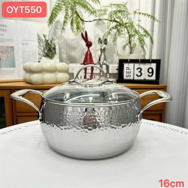Nồi inox 18/10 liền khối  OYTTON vân nổi KATA size 16cm, OYT550