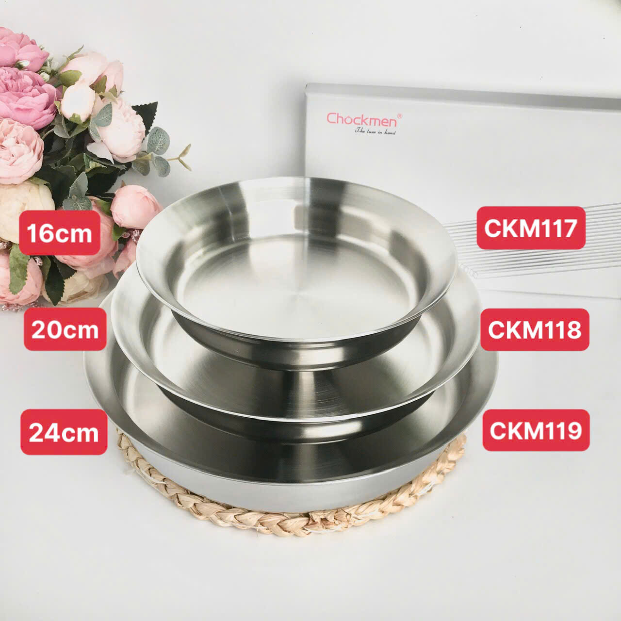 Đĩa inox 18/10 kiêm chảo Chockmen 3 lớp CKM119 size 24cm