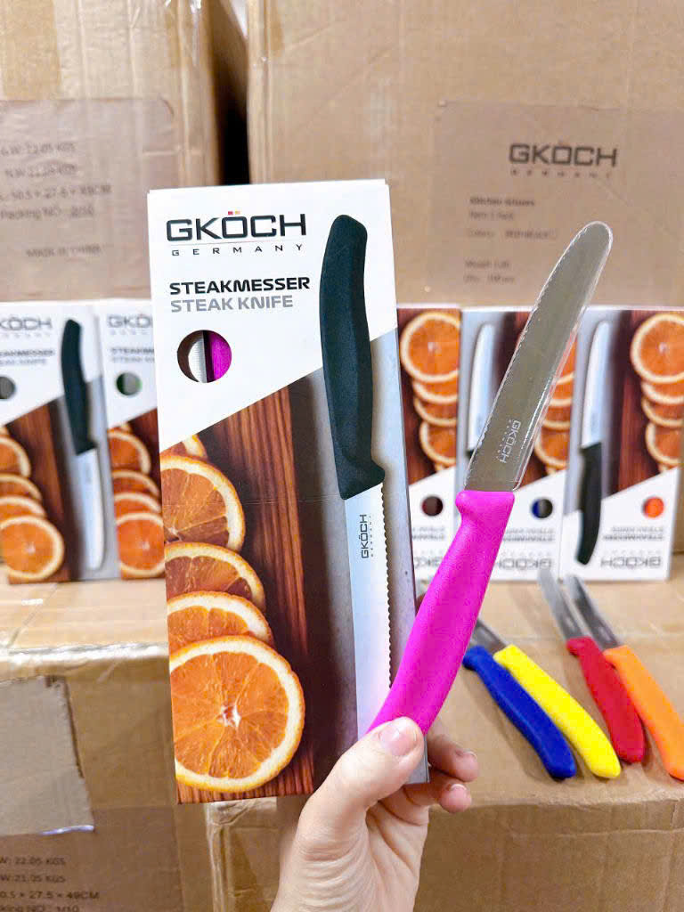 Dao răng cưa gọt hoa quả GKOCH lưỡi 10.8cm màu Hồng