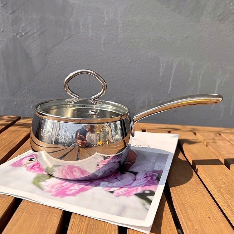 Quánh inox 18/10 dáng bầu có nắp Chockmen 12cm, CKM-YH3L12D