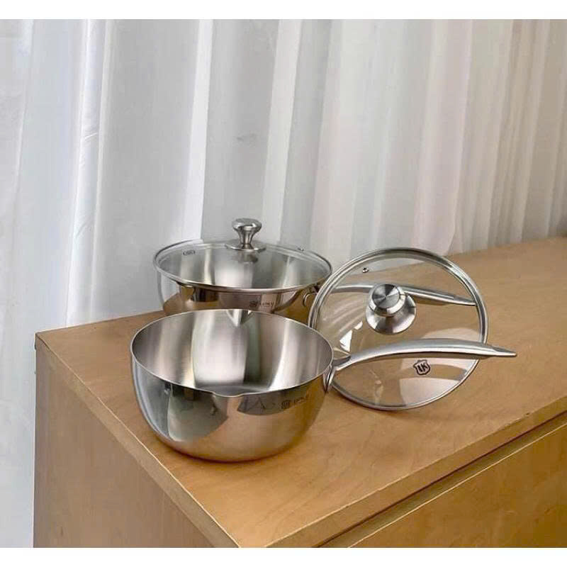 Chảo inox 18/10 sâu lòng vunh kính LUNKAI 16cm LK-16075XZG