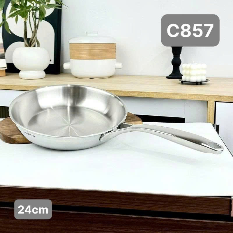 Chảo cạn inox 18/10 liền đáy Chockmen 24cm CKM-ZX3L24P