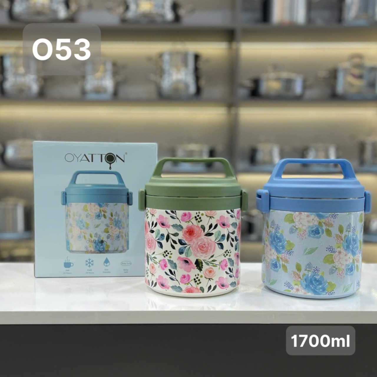 Cặp lồng ủ cháo đa năng OYATTON O53, 1700ml,  Xanh Dương :OYTF53-C170