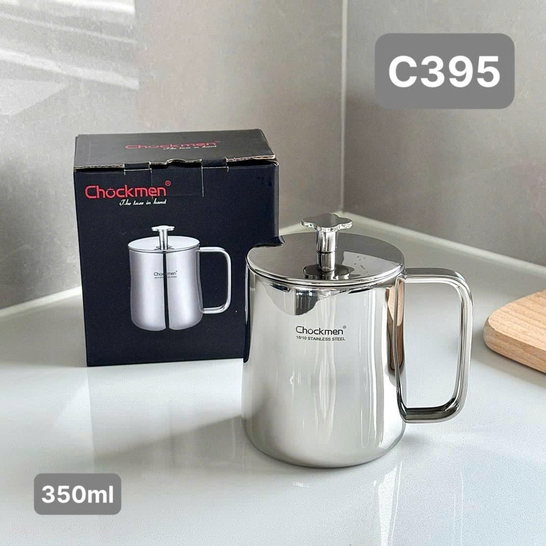 Cốc cách nhiệt inox 18/10 có quai Chockmen 350ml, C395, Model: CKM-AL395P350