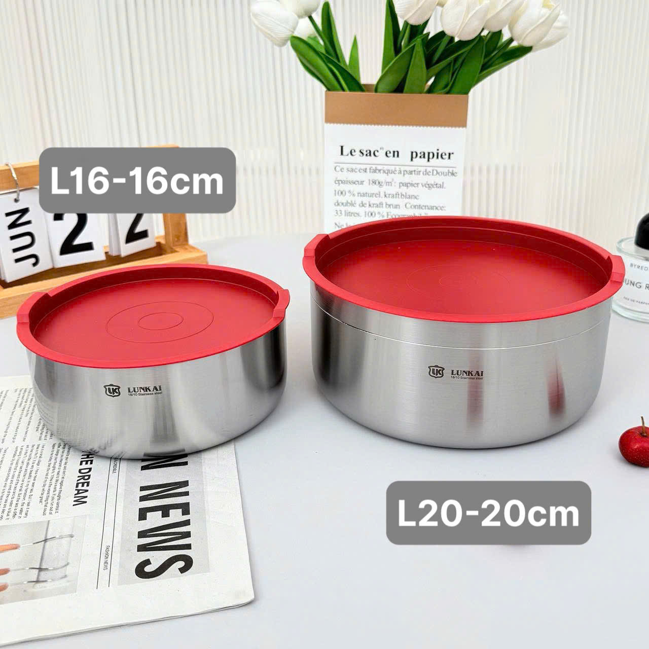 Âu liền nồi Lunkai nắp đỏ -16cm -L16, Model: LK-LLP16065