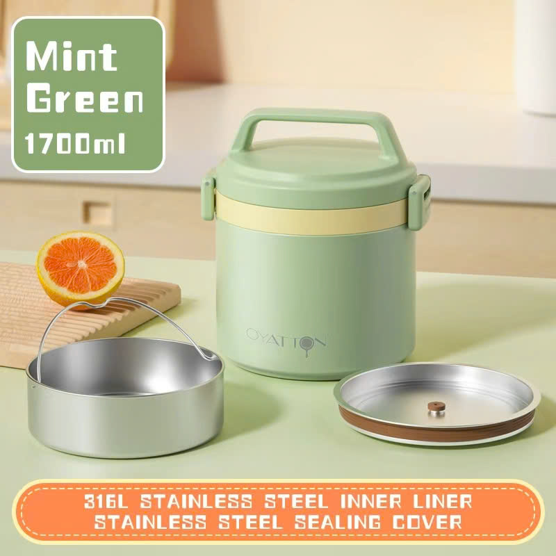 Hộp cơm giữ nhiệt xanh lá OYATTON 1700ml inox 316 - O525 model: OYTF53-C170