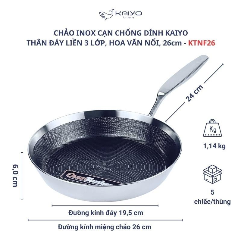 Chảo inox chống dính hoa vân nổi đáy liền KAIYO, KNF3581 26x6cm