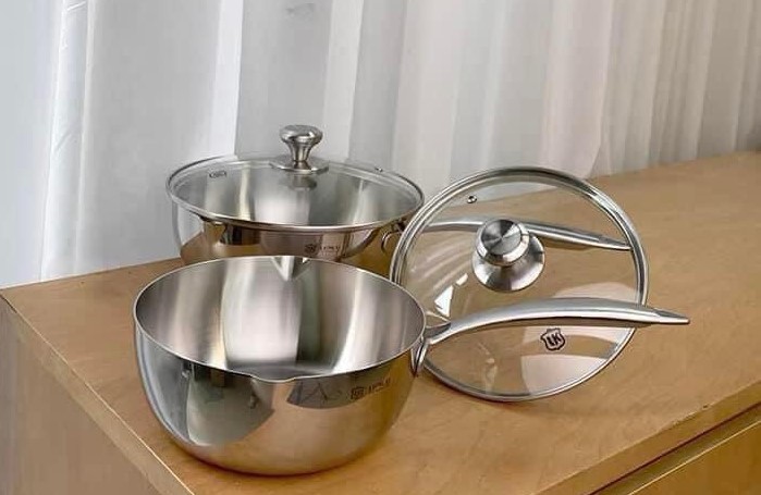 Chảo inox sâu lòng liên khối Lunkai nắp kính LK34, sz26cm