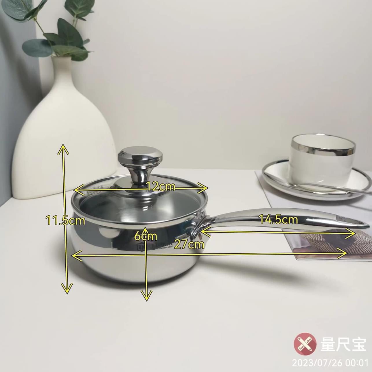 Quánh inox sâu lòng liên khối Lunkai nắp kính LK56 sz12cm