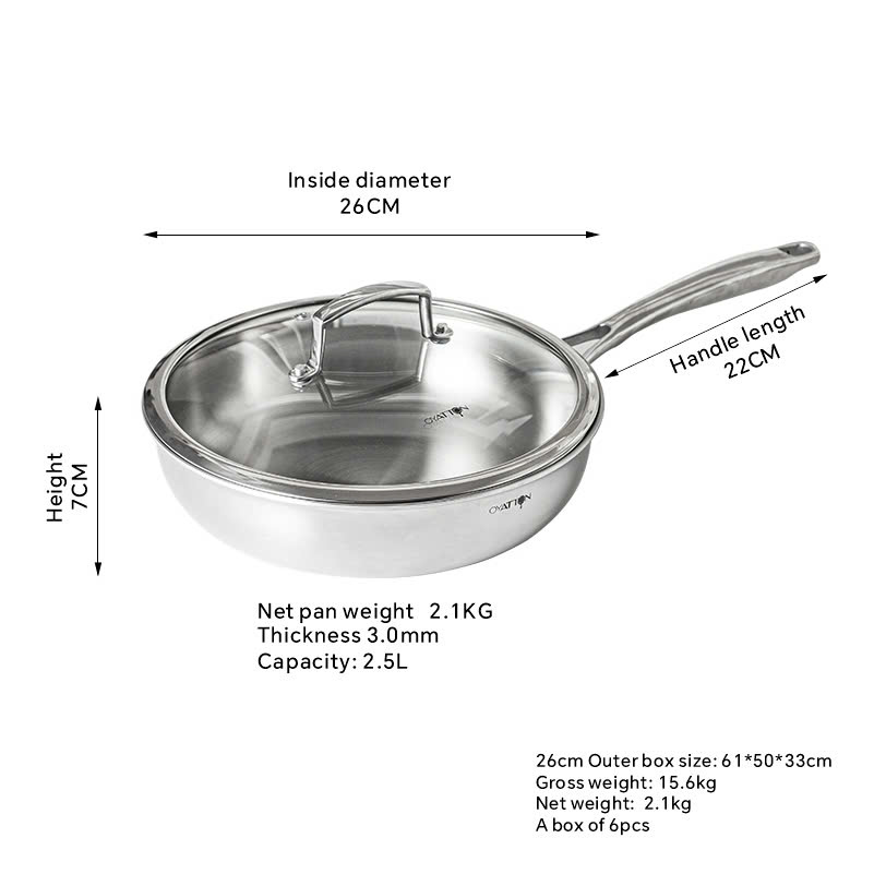 Chảo inox sâu lòng trơn OYATTON OYT526 sz26x7cm