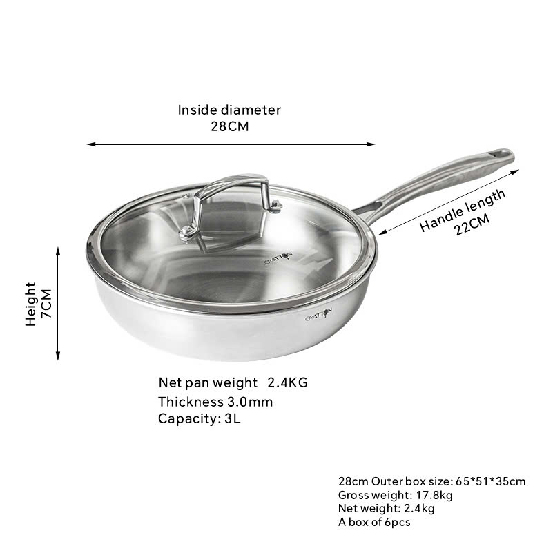 Chảo inox sâu lòng trơn OYATTON OYT528 sz28x7cm
