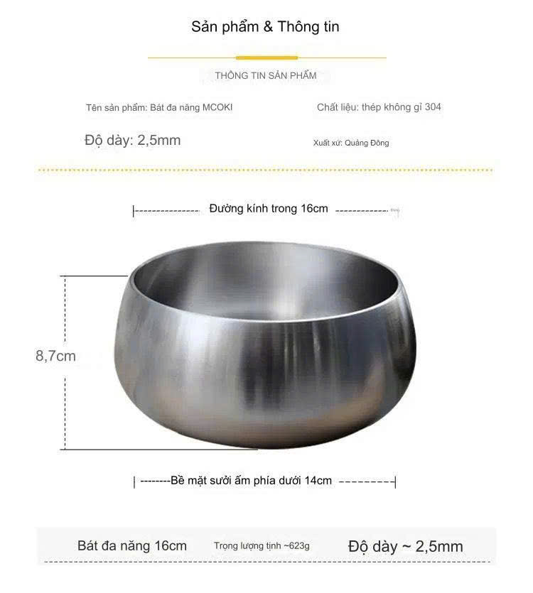 Thố kiêm nồi đa năng inox 18/10 sz16cm CKM204